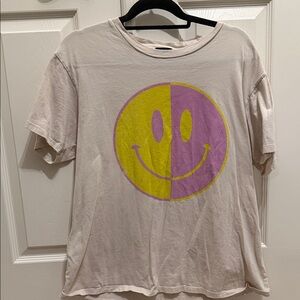 Smiley Face Graphic Tee - Pink and Yellow